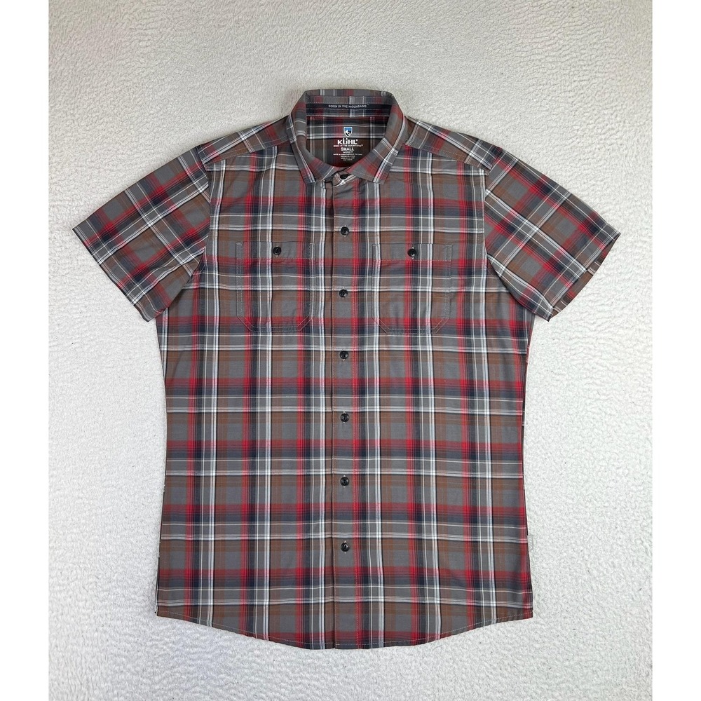 Kuhl Shirt Mens Small Gray Red Plaid Styk Short Sleeve Button Up Hiking Outdoor